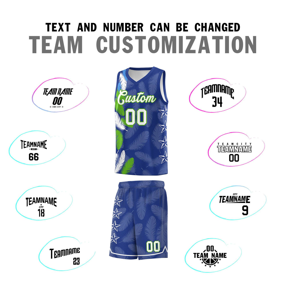 Custom Youth Basketball Jersey Royal White Feather Series Sports Uniform