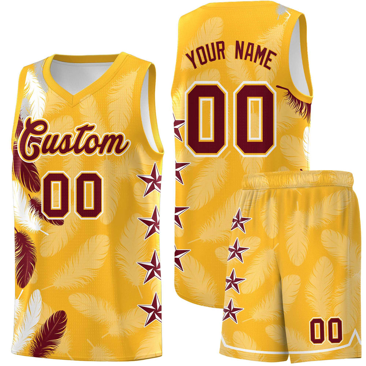 Custom Youth Basketball Jersey Gold Crimson Feather Series Sports Uniform