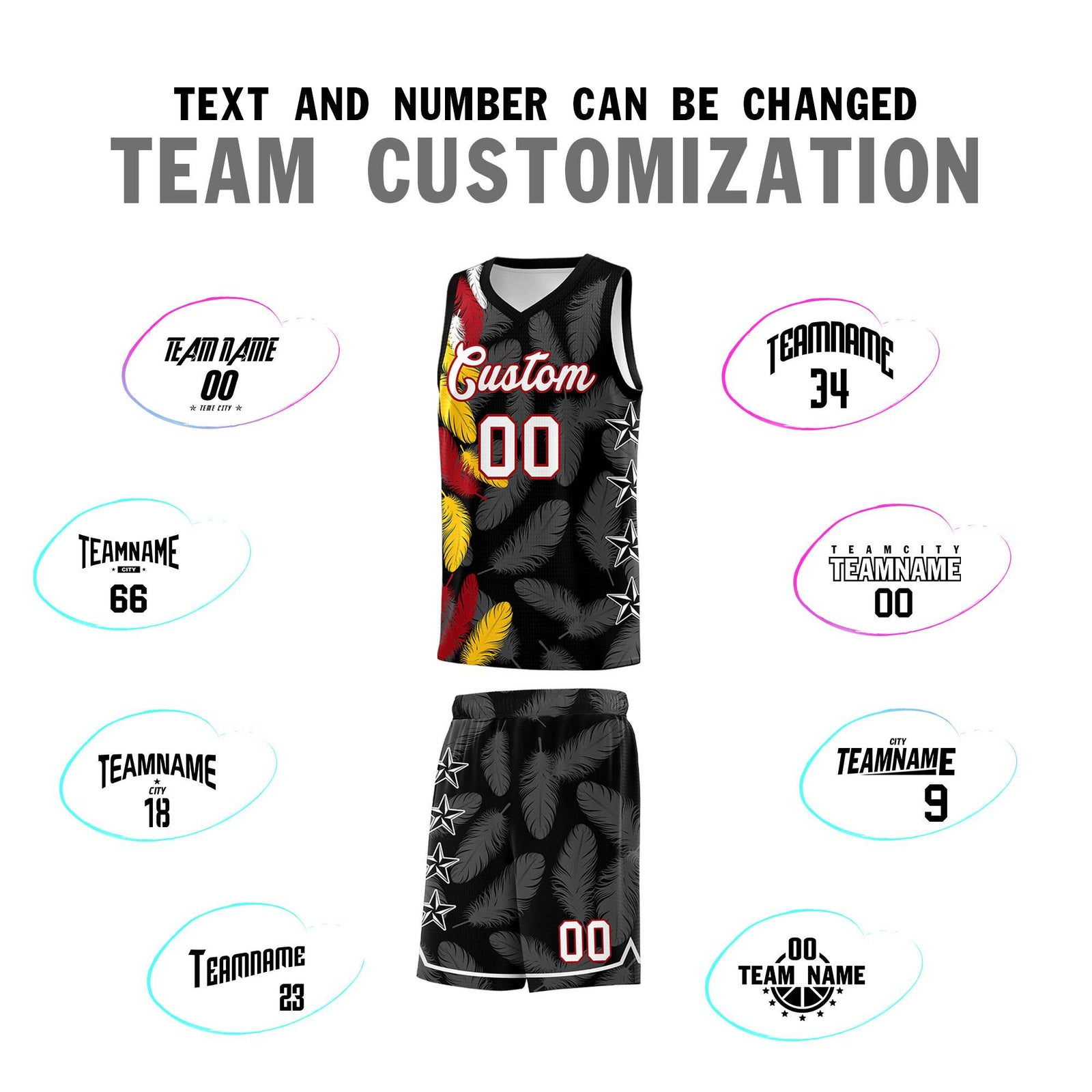 Custom Youth Basketball Jersey Black White Feather Series Sports Uniform