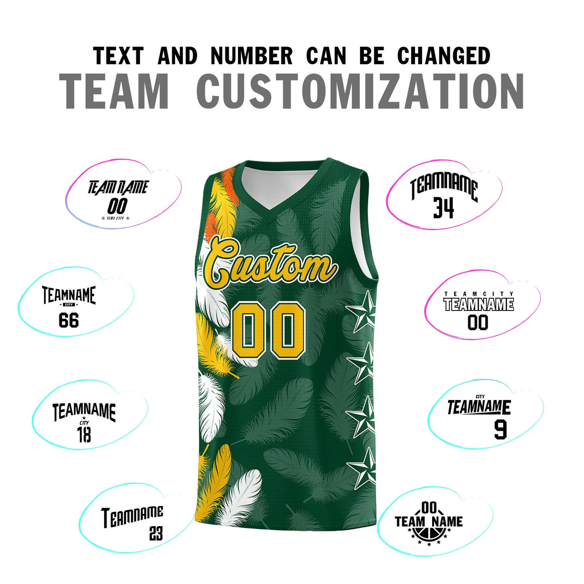 Custom Youth Basketball Jersey Green Gold Feather Series Sports Uniform