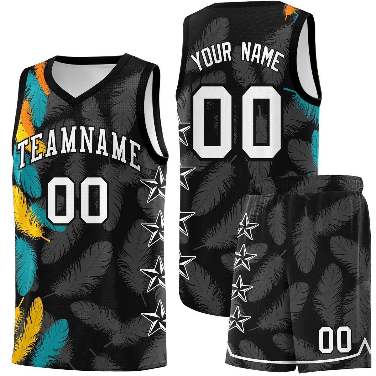 Custom Youth Basketball Jersey Black White Feather Series Sports Uniform