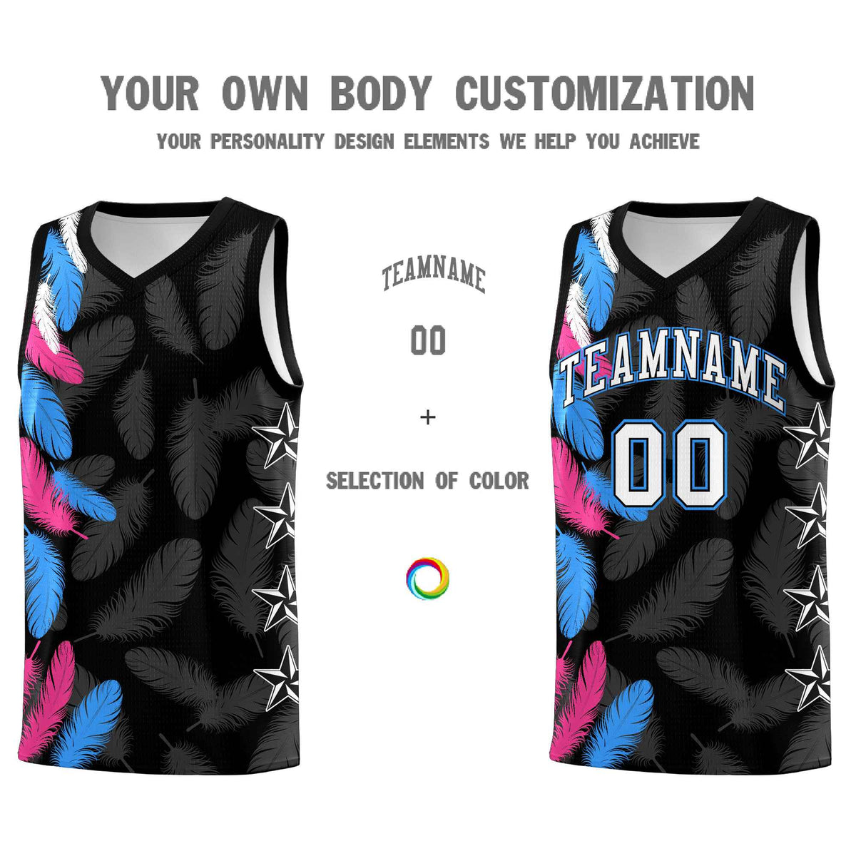 Custom Youth Basketball Jersey Black White Feather Series Sports Uniform