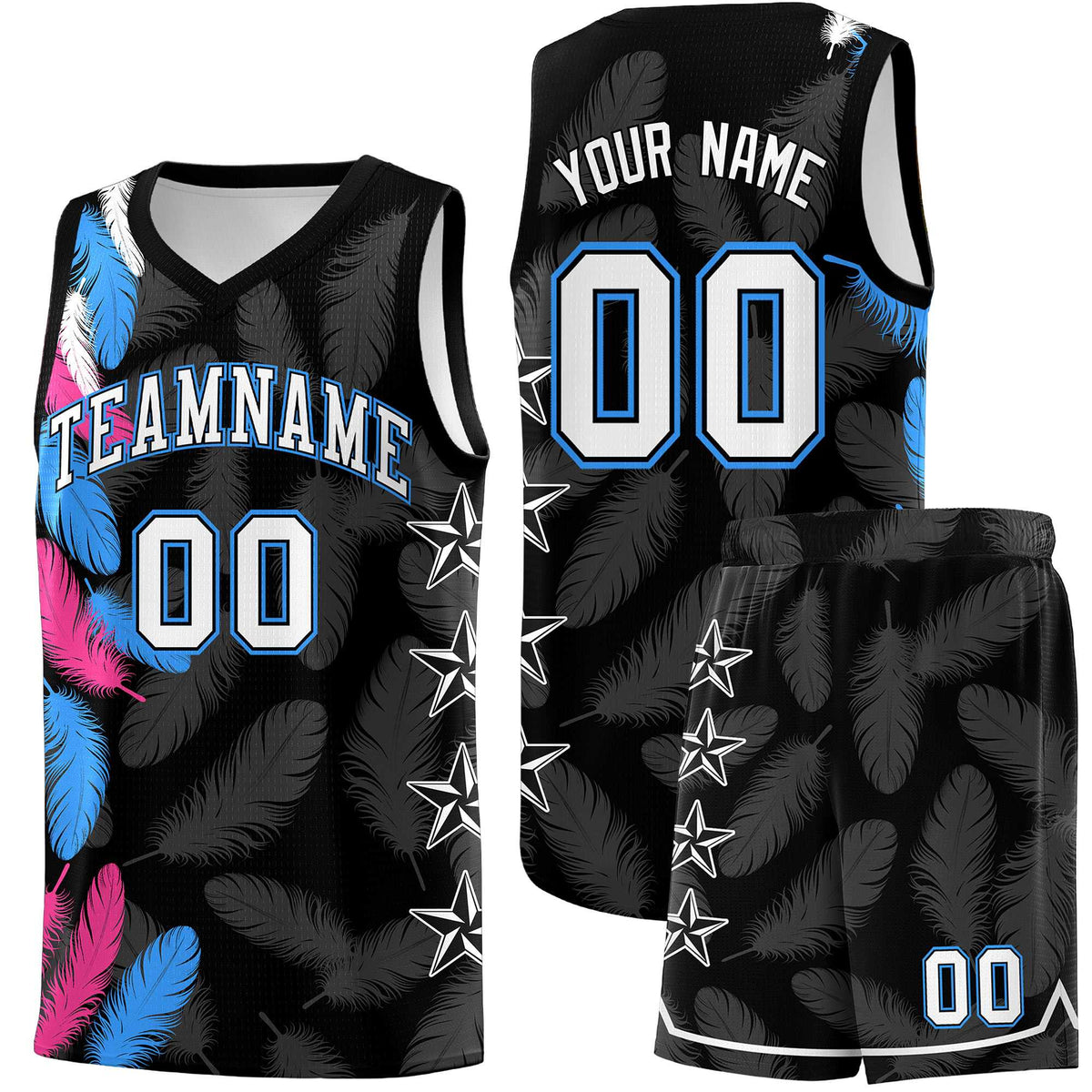 Custom Youth Basketball Jersey Black White Feather Series Sports Uniform