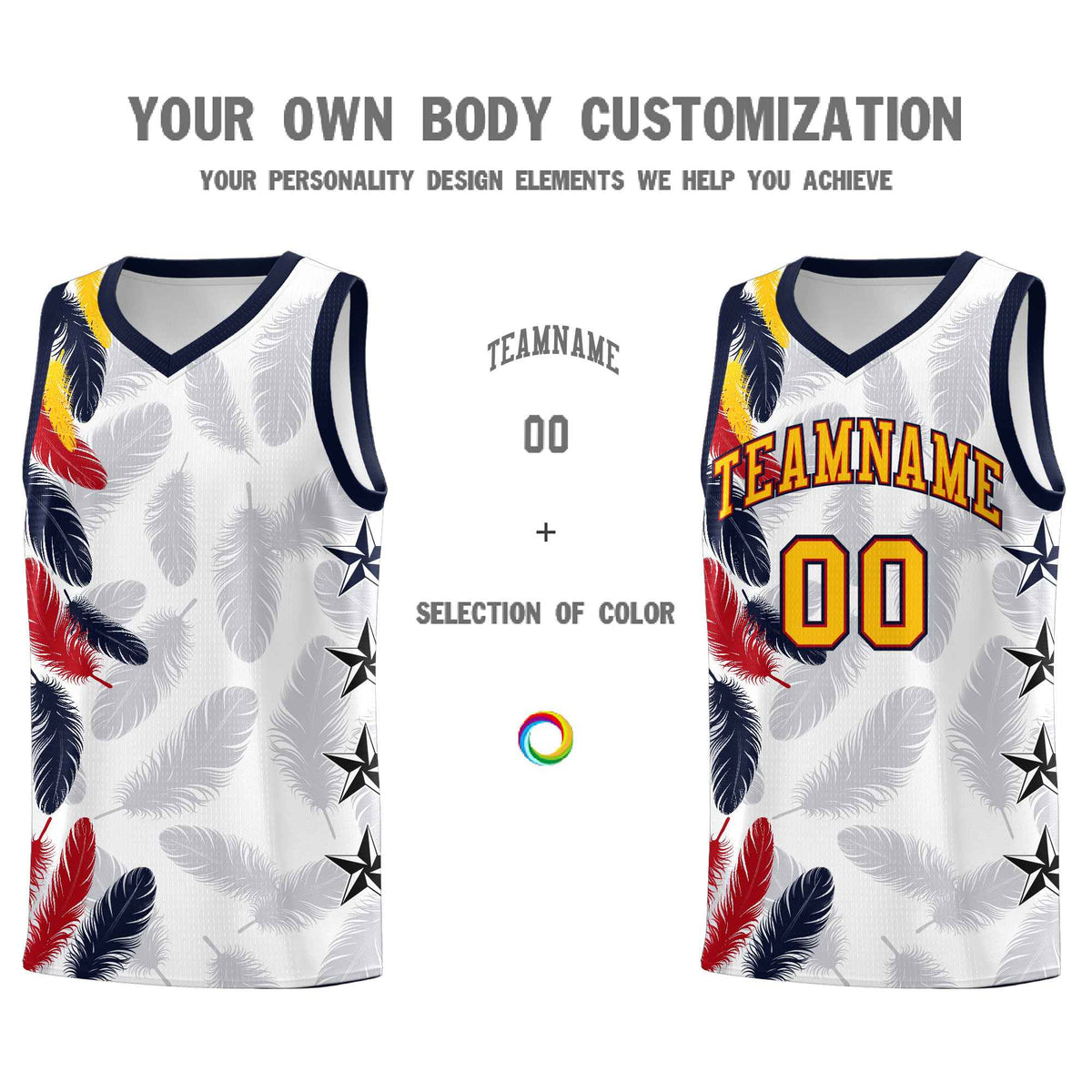 Custom Youth Basketball Jersey White Gold Feather Series Sports Uniform