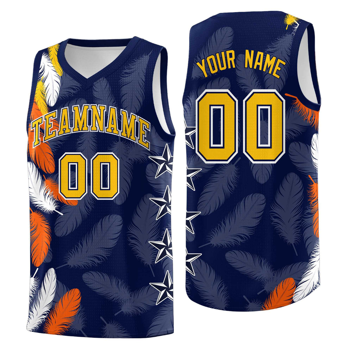 Custom Youth Basketball Jersey Navy Gold Feather Series Sports Uniform