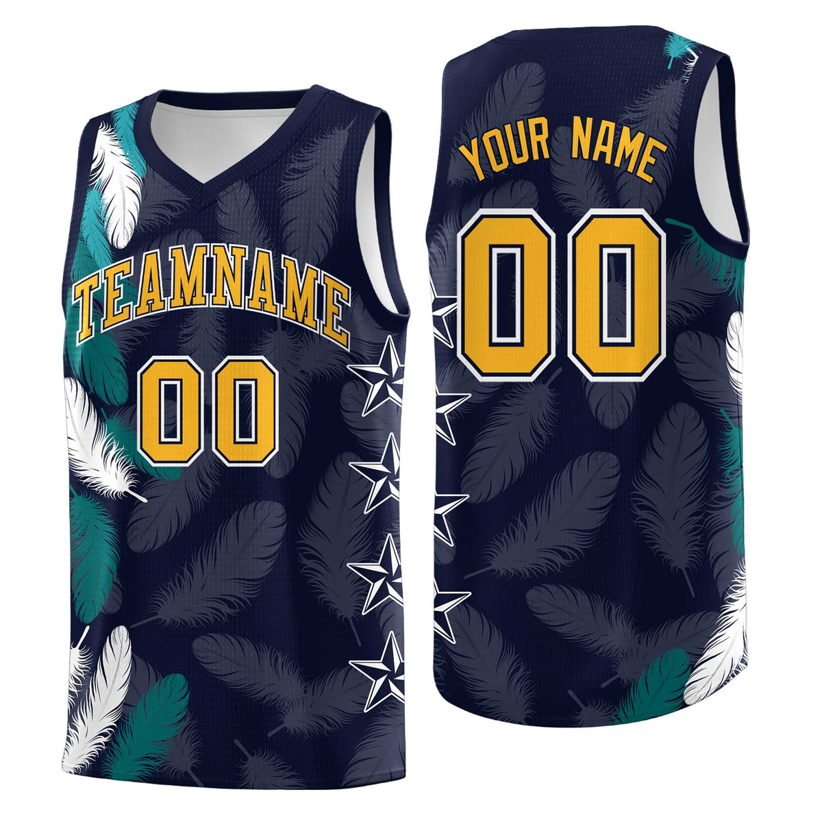 Custom Youth Basketball Jersey Navy Gold Feather Series Sports Uniform