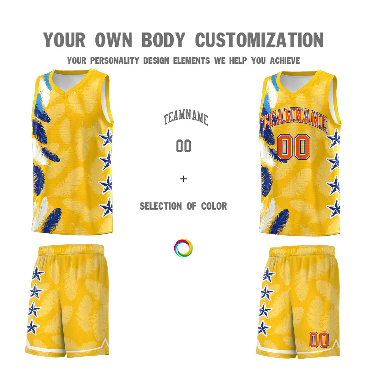 Custom Youth Basketball Jersey Gold Orange Feather Series Sports Uniform