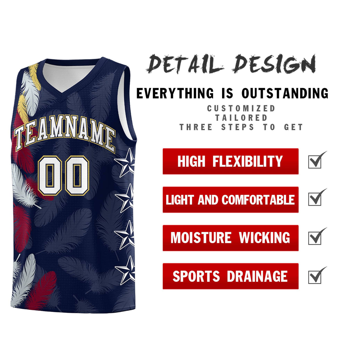 Custom Youth Basketball Jersey Navy White Feather Series Sports Uniform