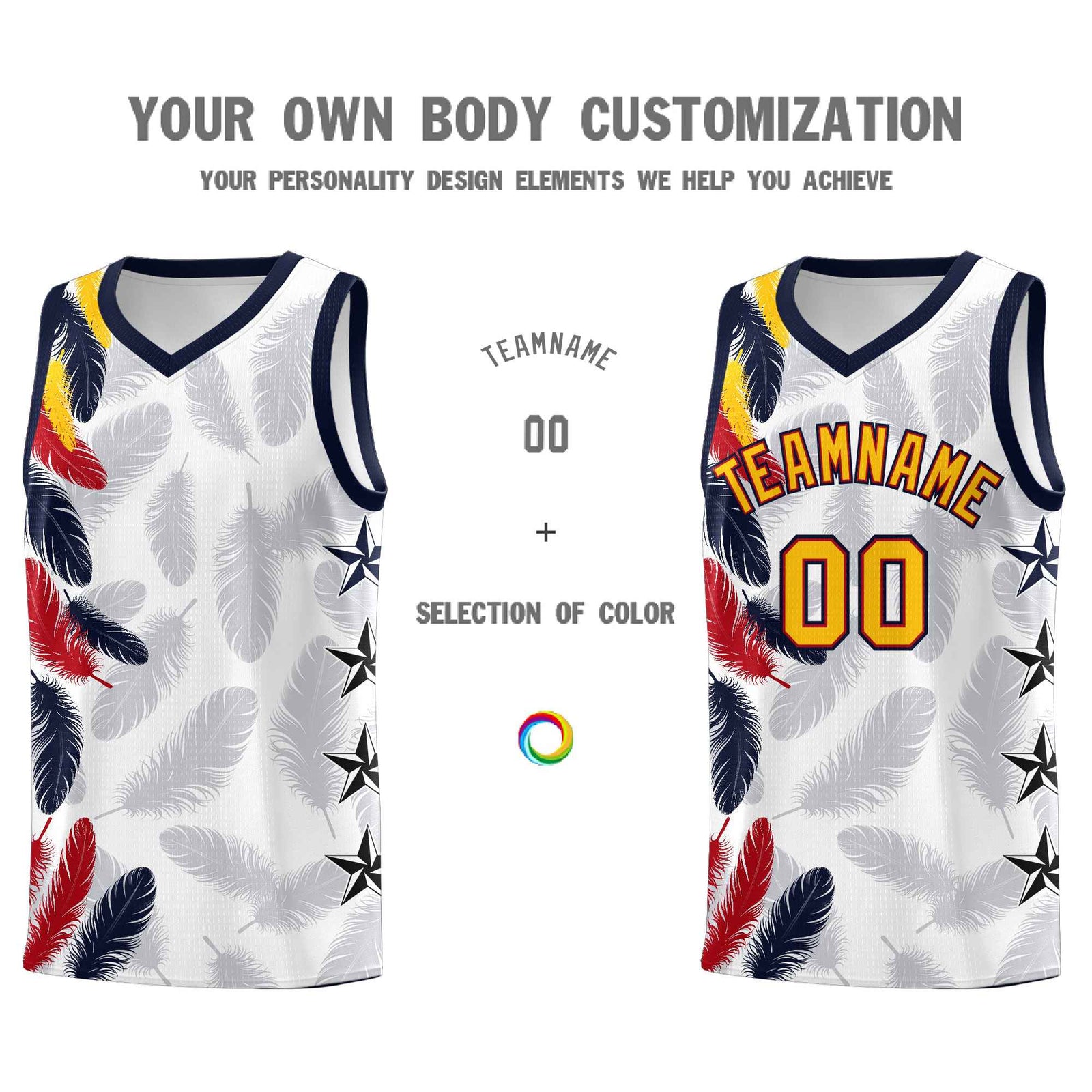 Custom Youth Basketball Jersey White Gold Feather Series Sports Uniform