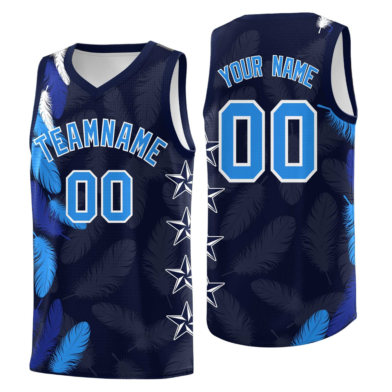 Custom Youth Basketball Jersey Navy Powder Blue Feather Series Sports Uniform