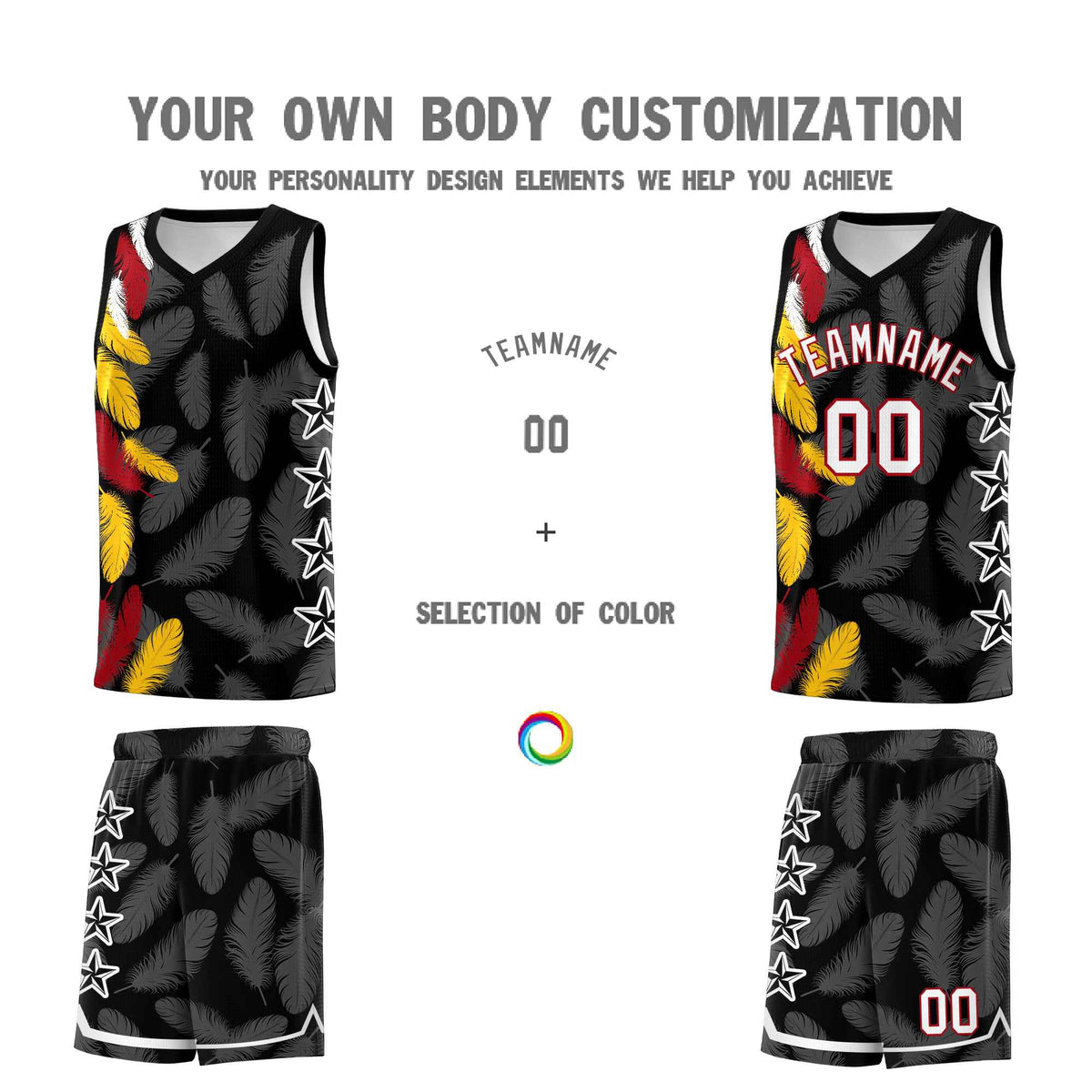 Custom Youth Basketball Jersey Black White Feather Series Sports Uniform