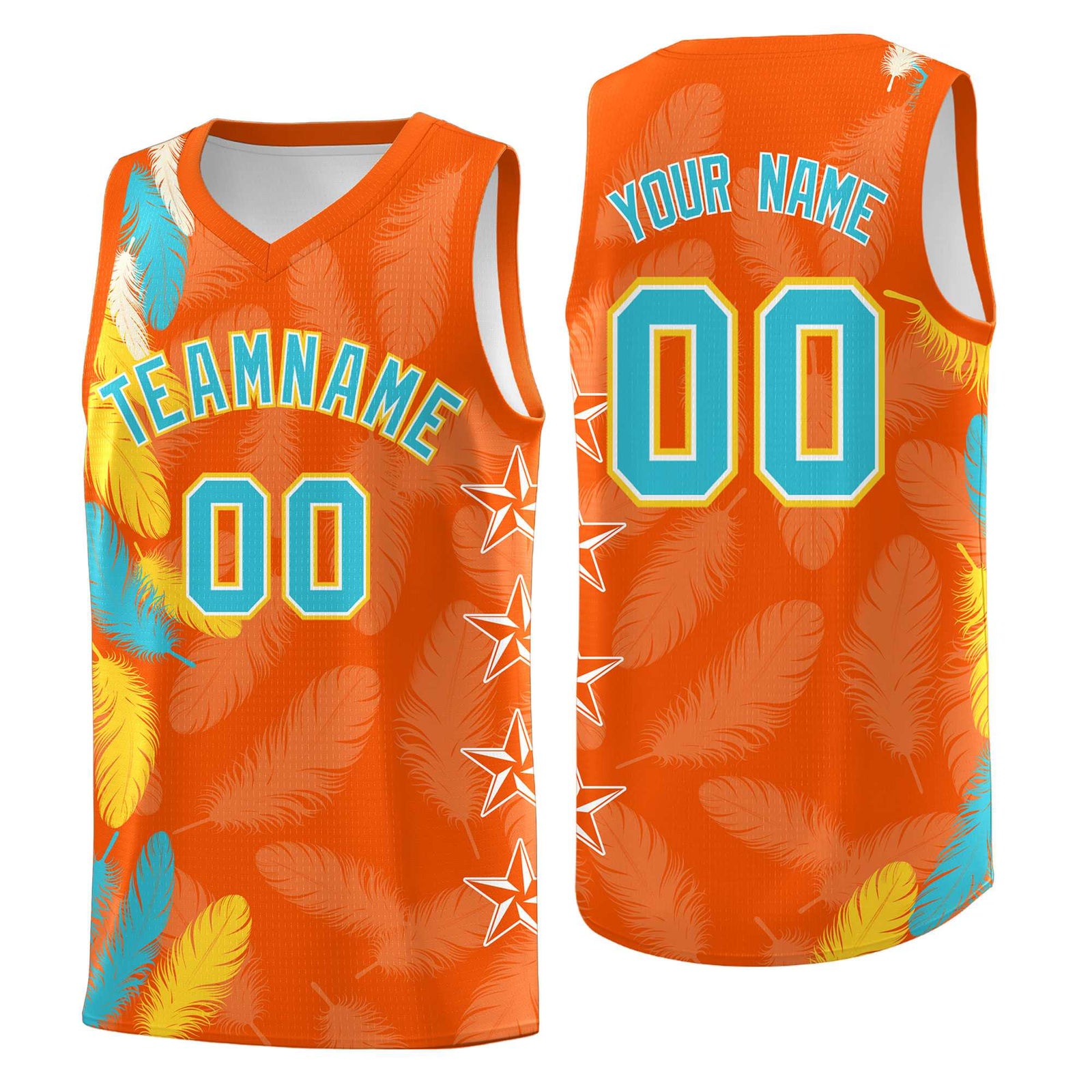 Custom Youth Basketball Jersey Orange Sky Blue Feather Series Sports Uniform