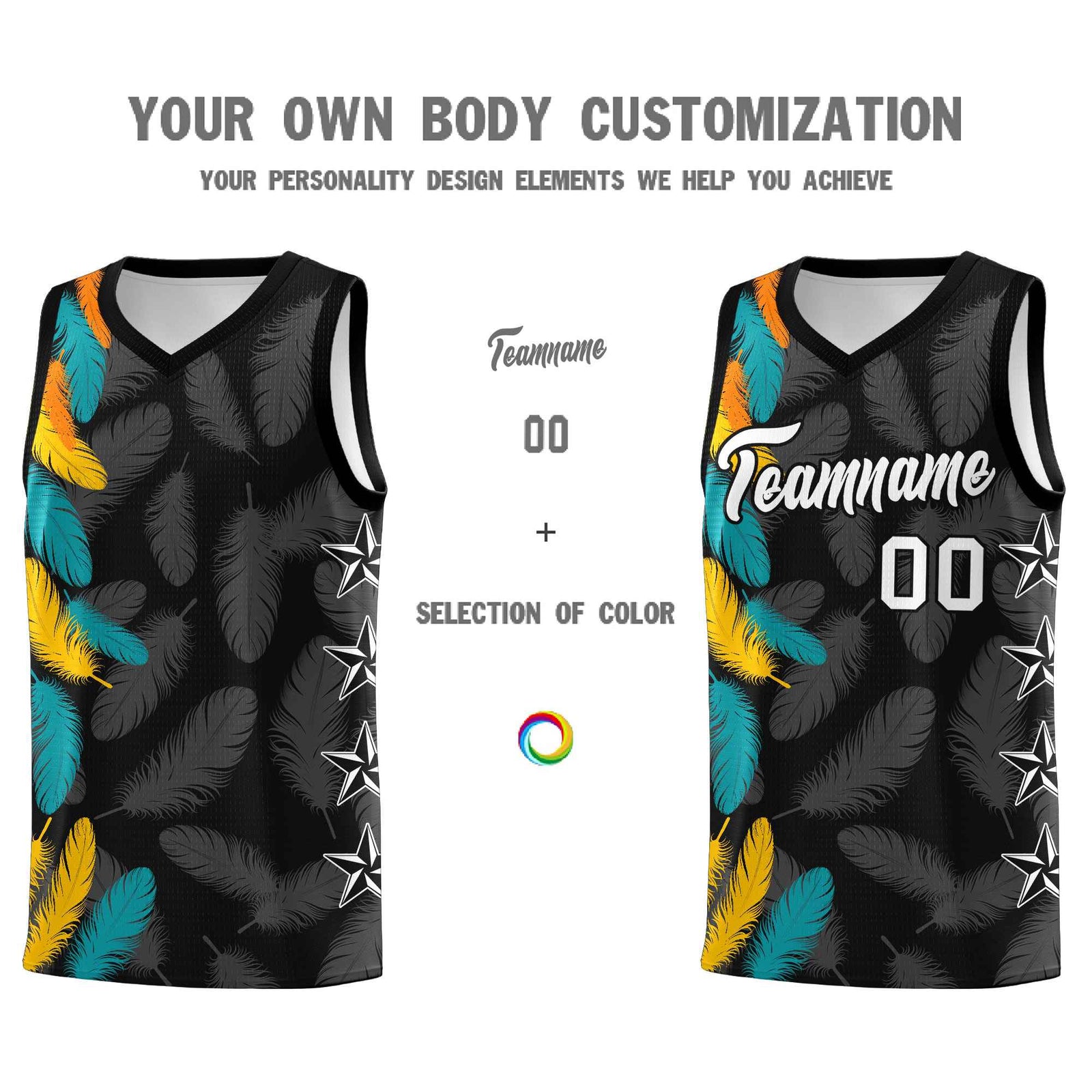 Custom Youth Basketball Jersey Black White Feather Series Sports Uniform