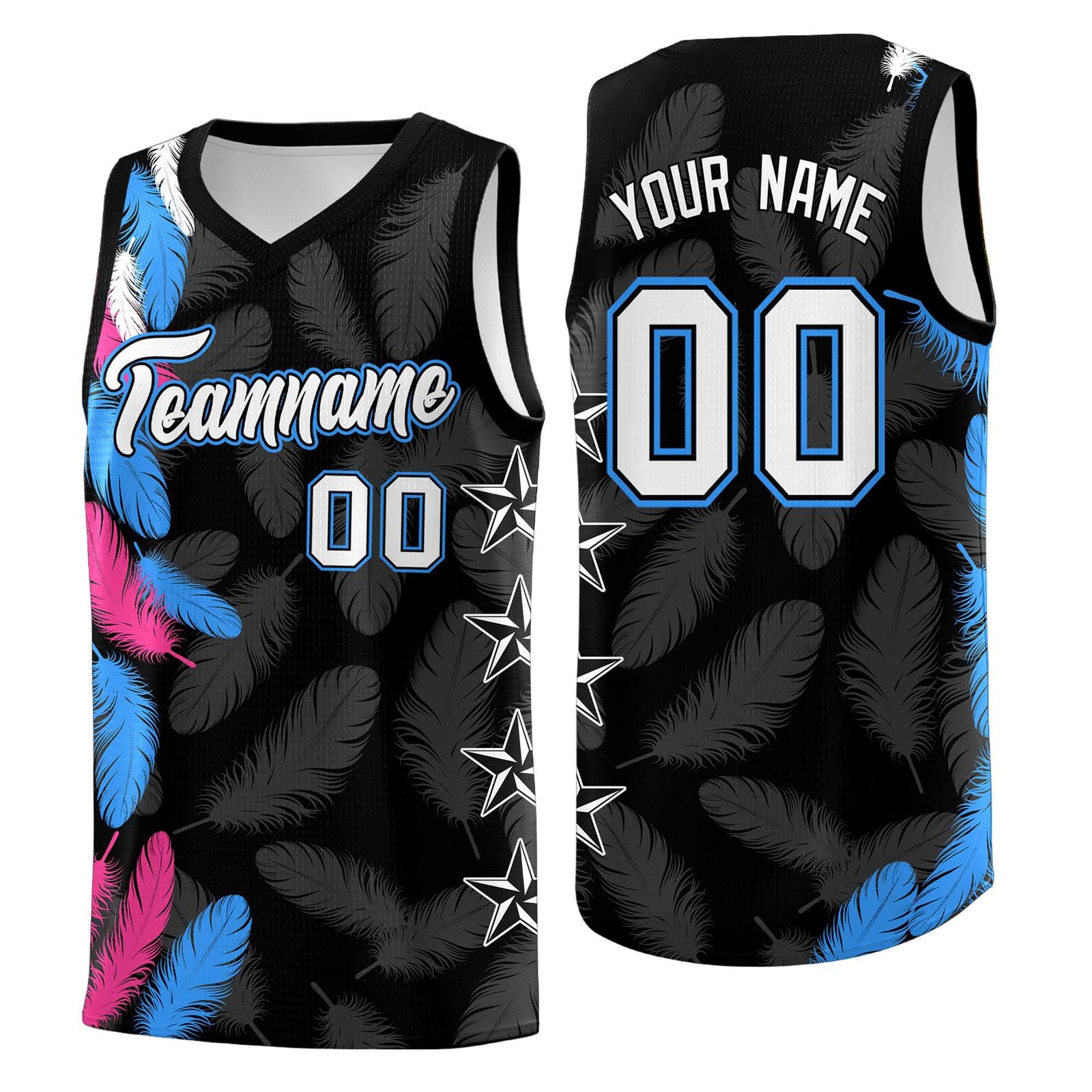 Custom Youth Basketball Jersey Black White Feather Series Sports Uniform
