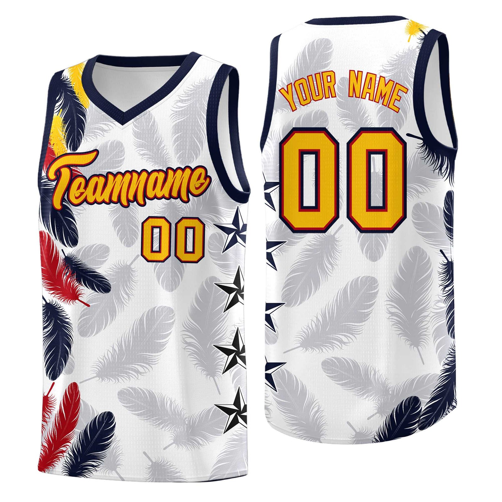Custom Youth Basketball Jersey White Gold Feather Series Sports Uniform