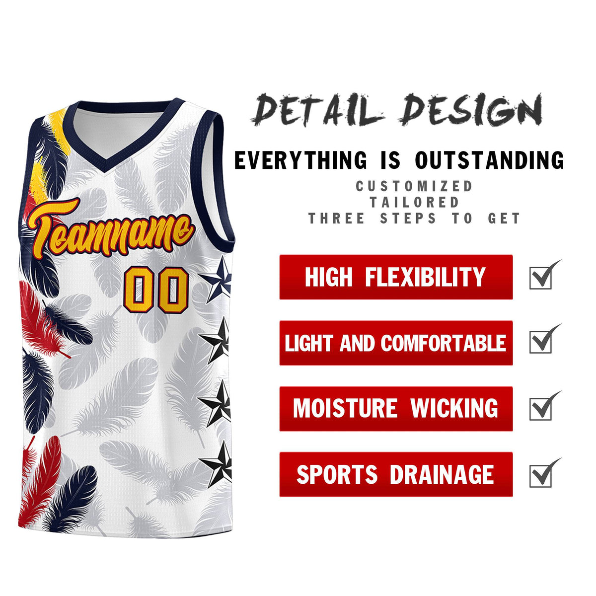 Custom Youth Basketball Jersey White Gold Feather Series Sports Uniform