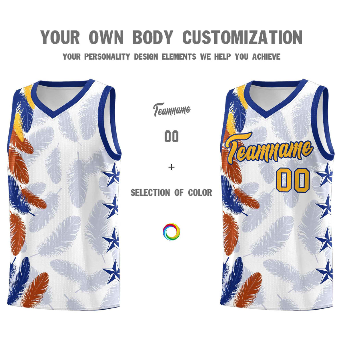 Custom Youth Basketball Jersey White Gold Feather Series Sports Uniform