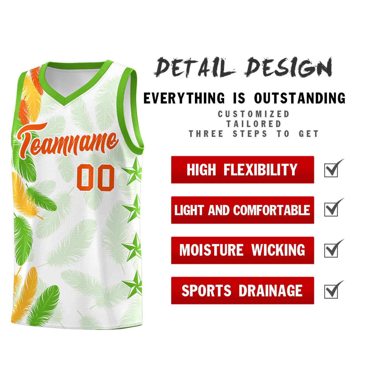 Custom Youth Basketball Jersey White Orange Feather Series Sports Uniform