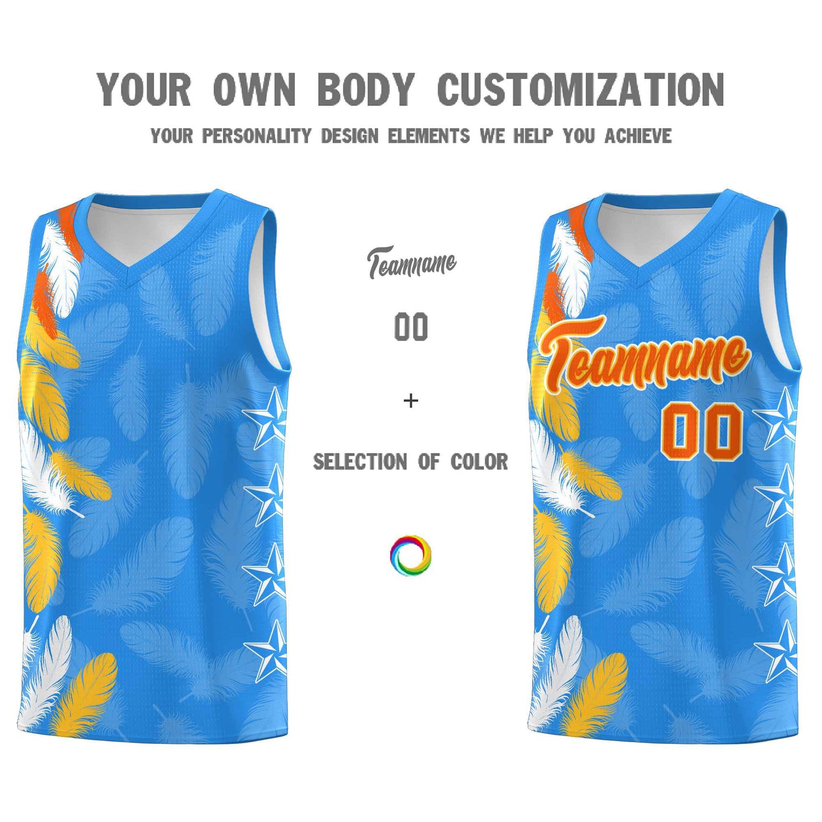 Custom Youth Basketball Jersey Powder Blue Orange Feather Series Sports Uniform