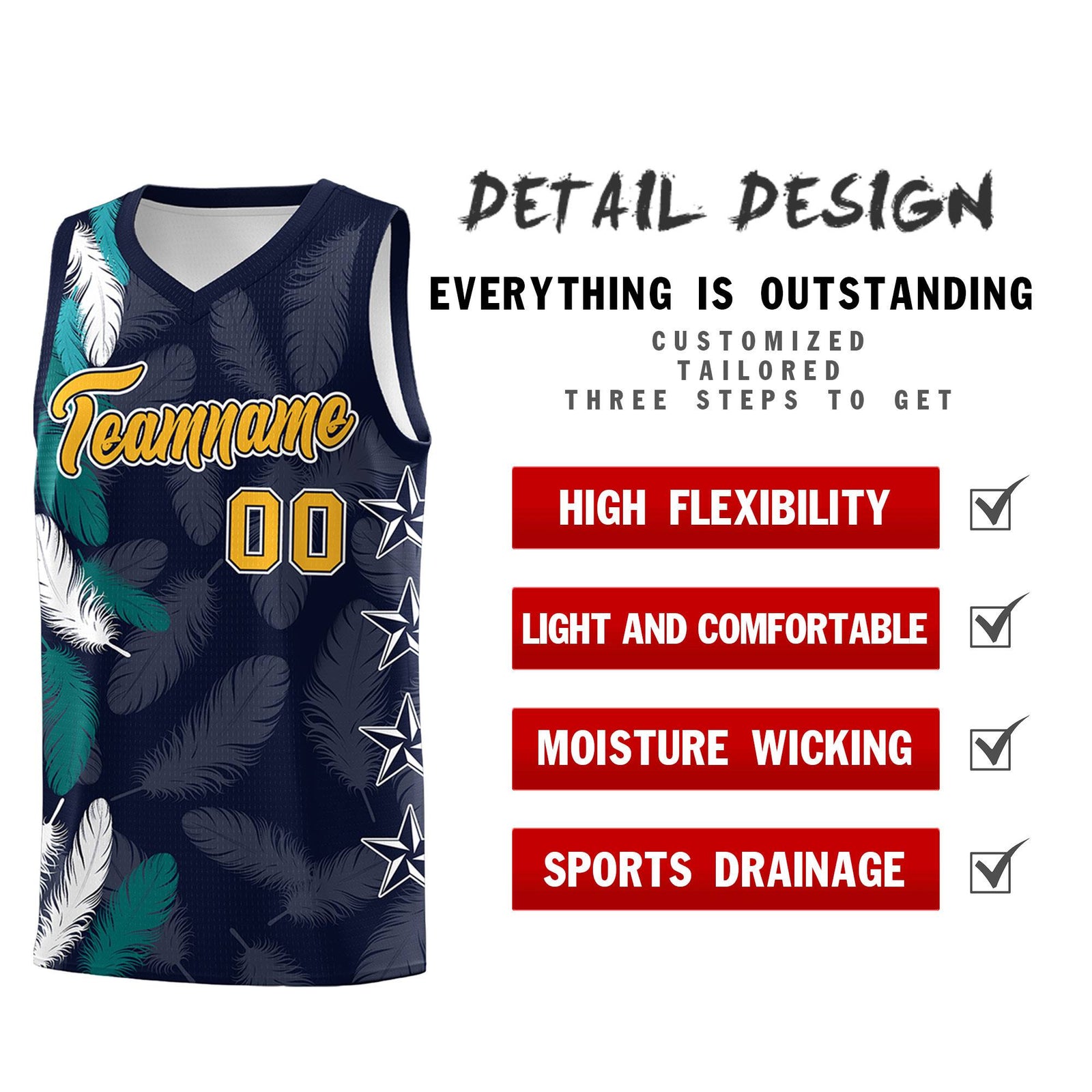 Custom Youth Basketball Jersey Navy Gold Feather Series Sports Uniform