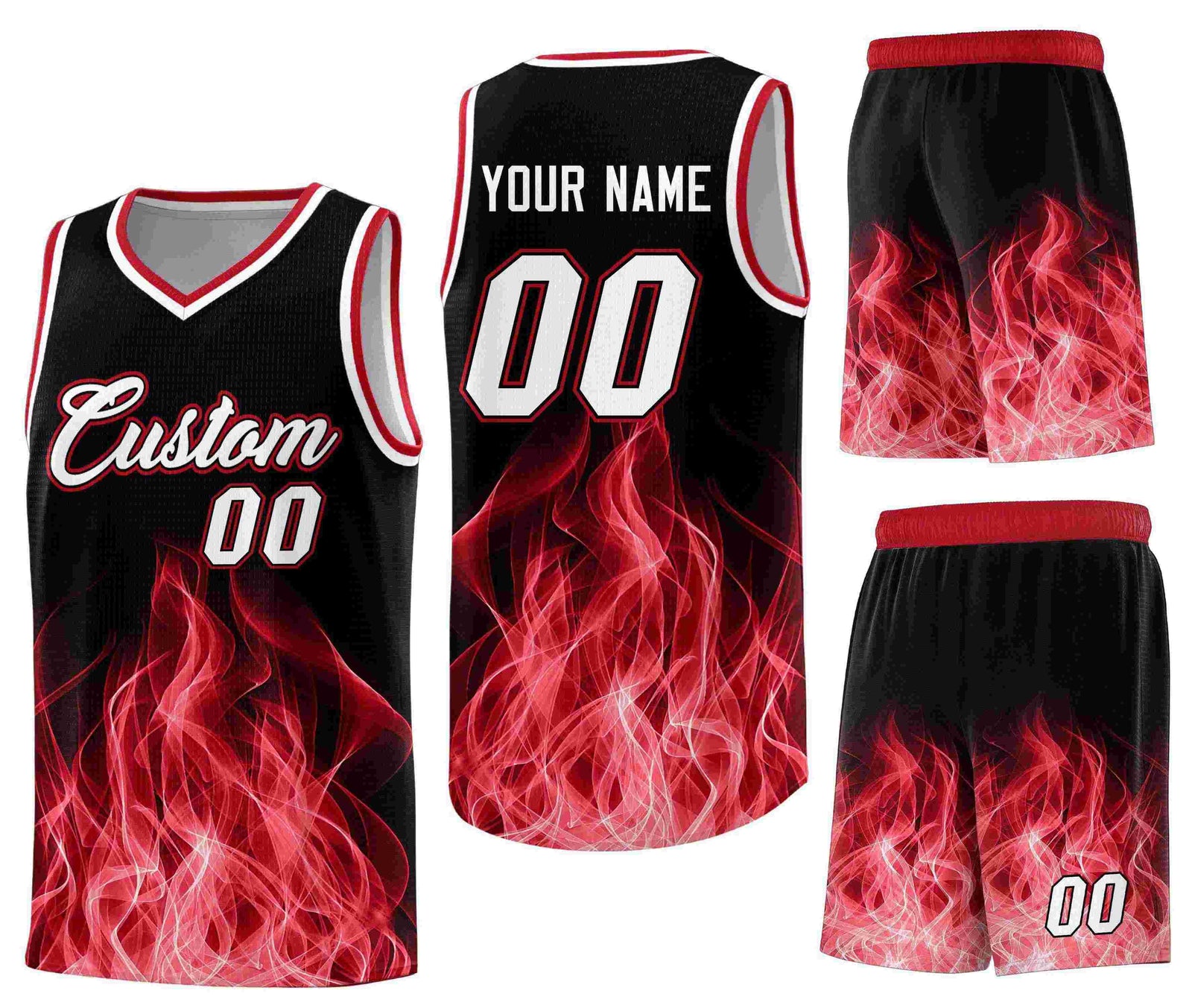 Custom Black Red Flame Graffiti Pattern Lightweight Personalized Uniform Basketball Jersey