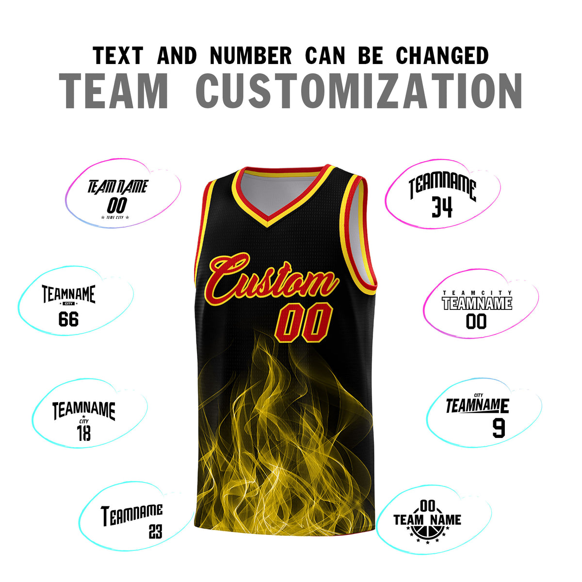 Custom Youth Basketball Jersey Black Gold Flame Design Unique Team Uniform Set
