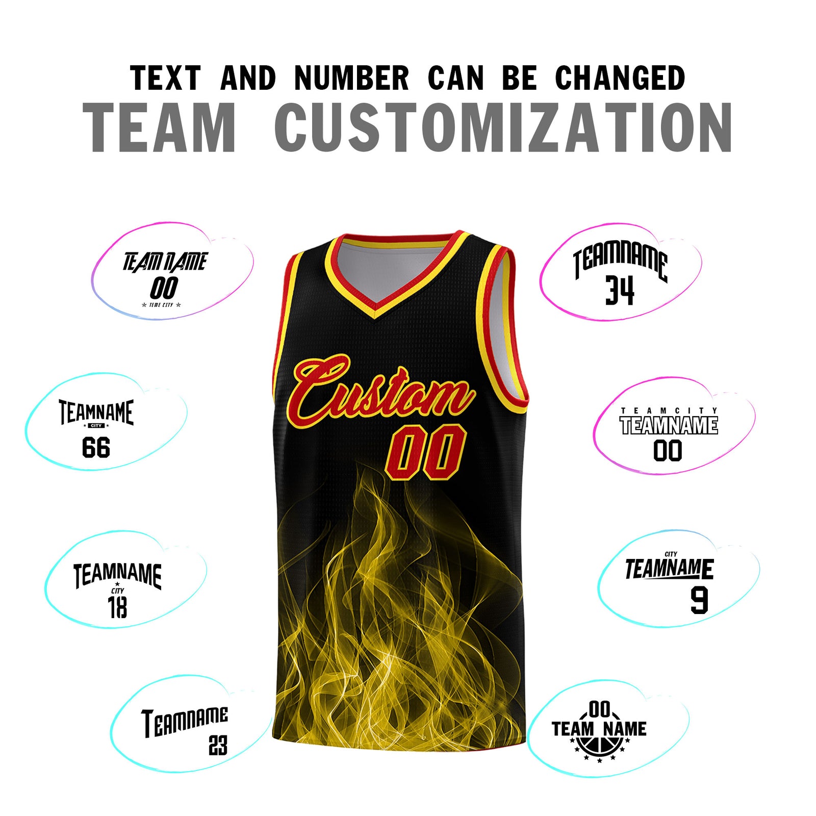 Custom Youth Basketball Jersey Black Gold Flame Design Unique Team Uniform Set