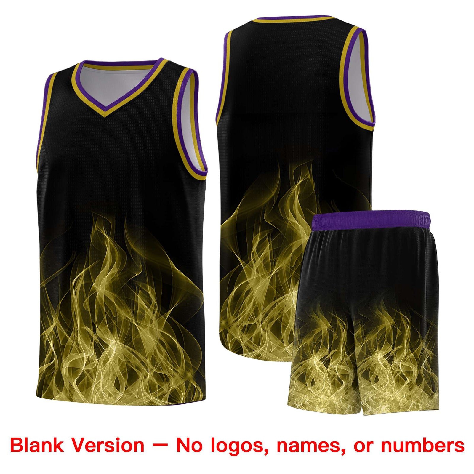 Custom Youth Basketball Jersey Black Purple Flame Design Unique Team Uniform Set
