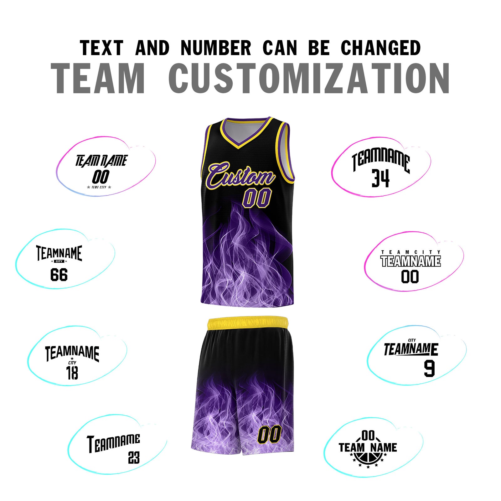 Custom Youth Basketball Jersey Black Gold Flame Design Personalized Team Uniform Set
