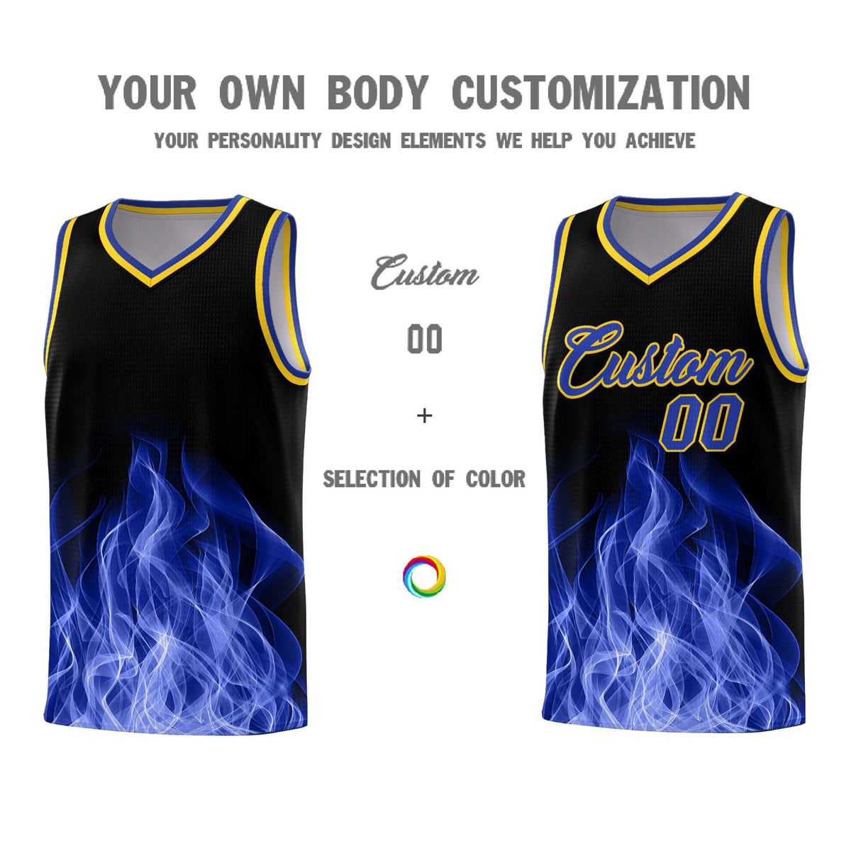 Custom Youth Basketball Jersey Black Gold Flame Fire Design Personalized Team Uniform Set