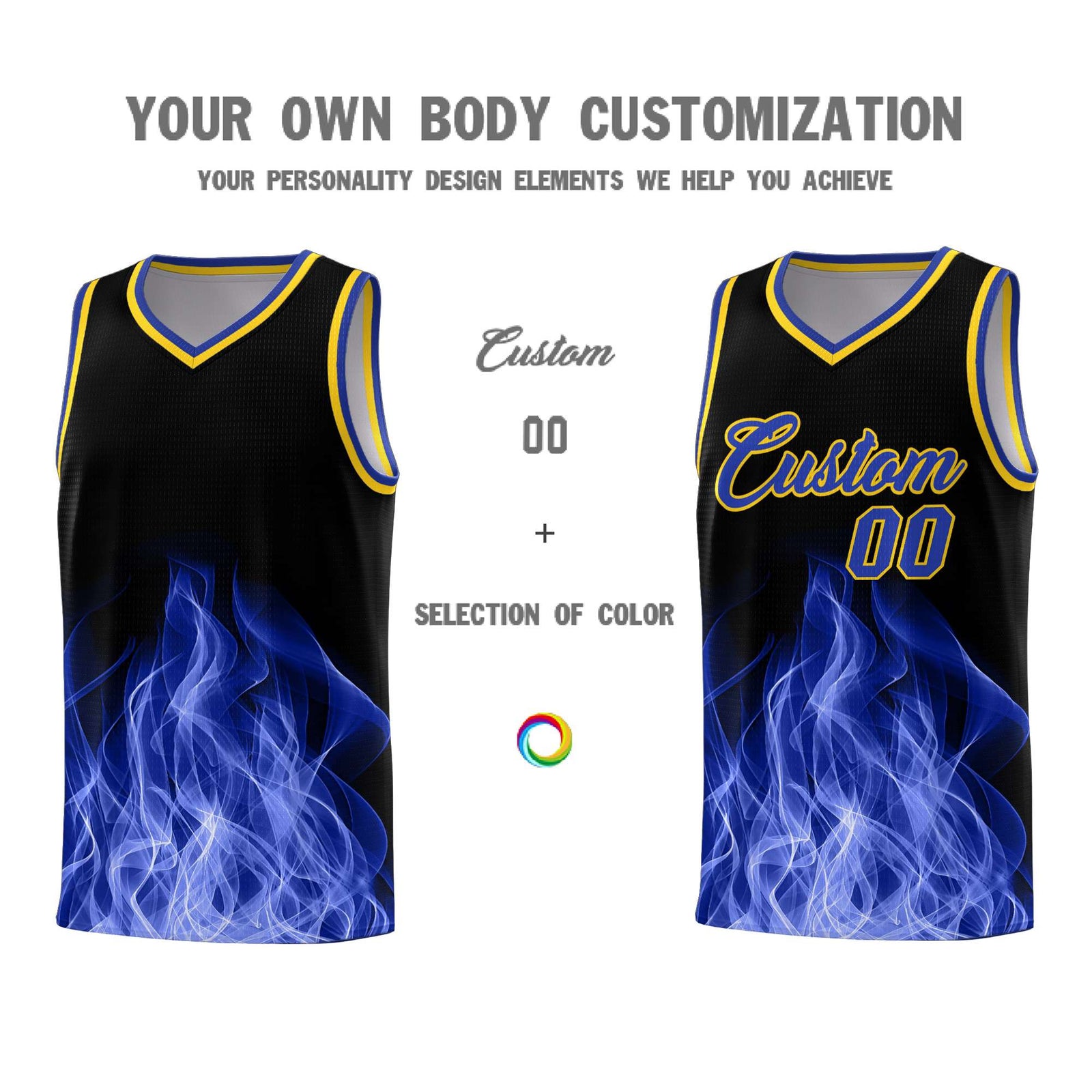 Custom Youth Basketball Jersey Black Gold Flame Fire Design Personalized Team Uniform Set