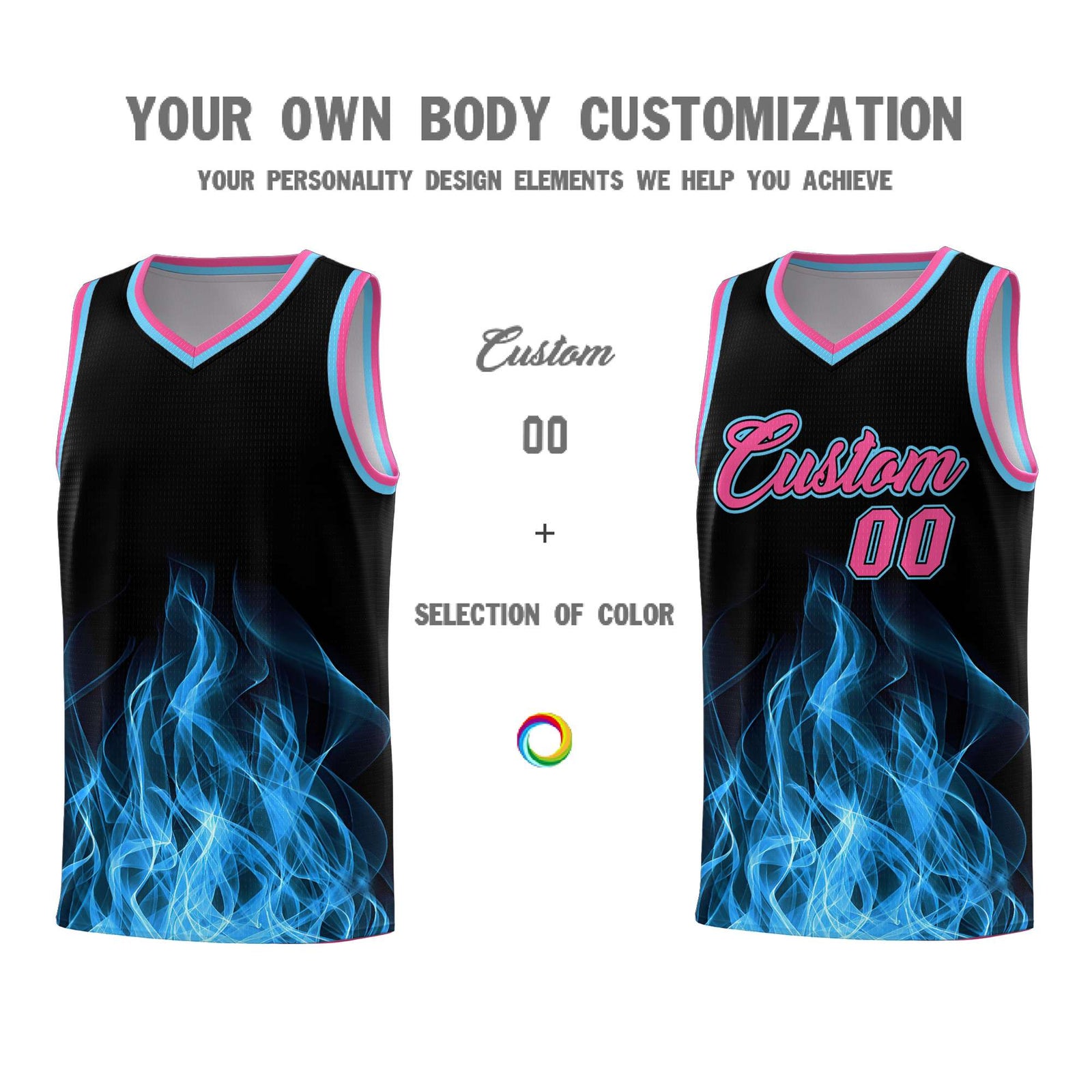 Custom Youth Basketball Jersey Black Pink Flame Design Personalized Team Uniform Set