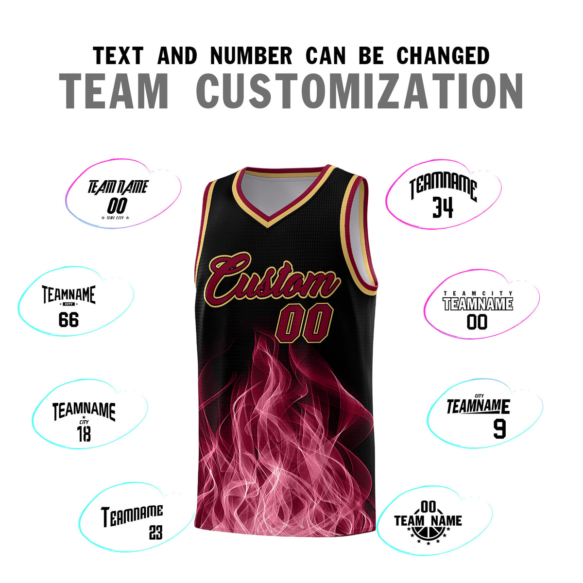 Custom Youth Basketball Jersey Black Crimson Flame Design Unique Team Uniform Set