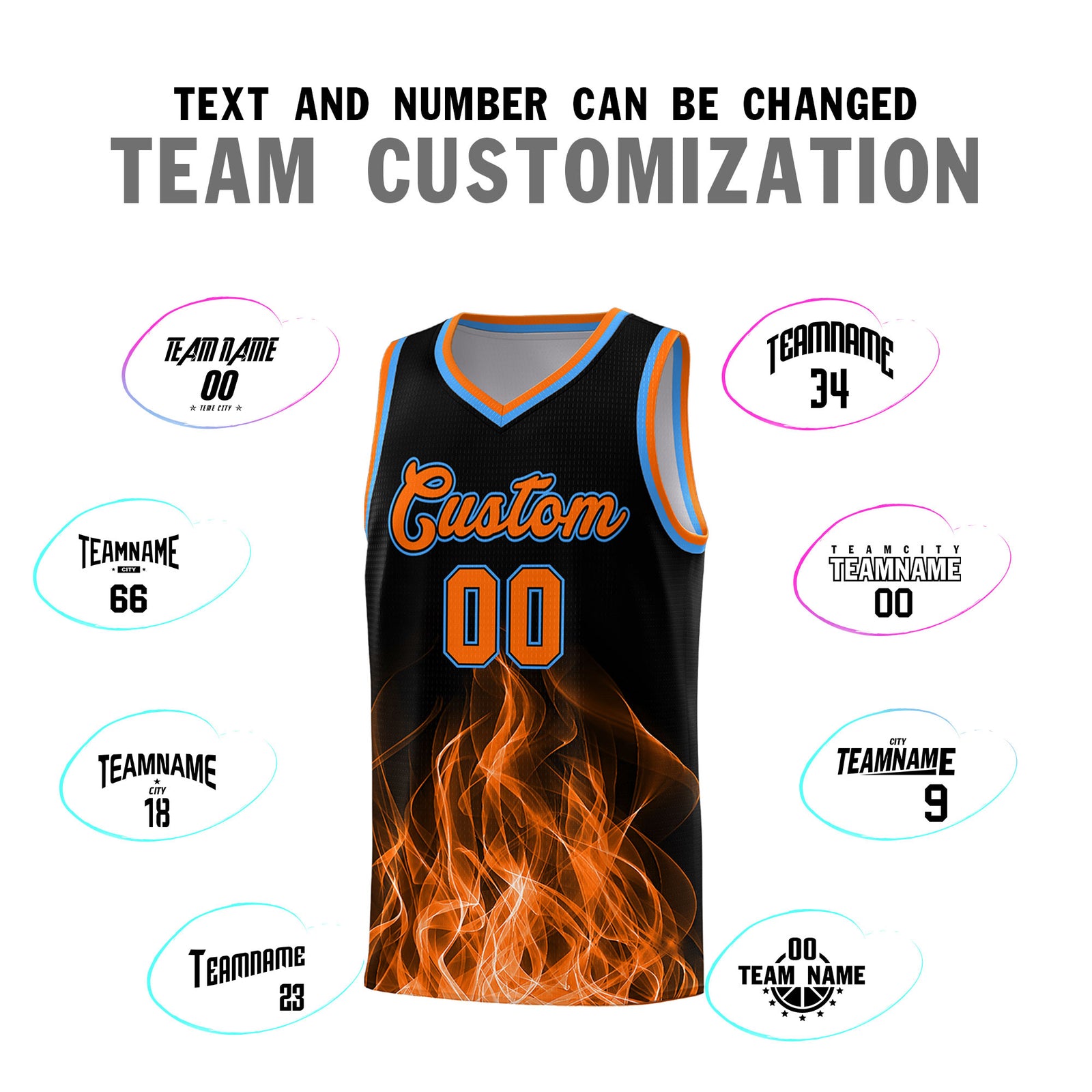 Custom Youth Basketball Jersey Black Orange Flame Design Personalized Team Uniform Set