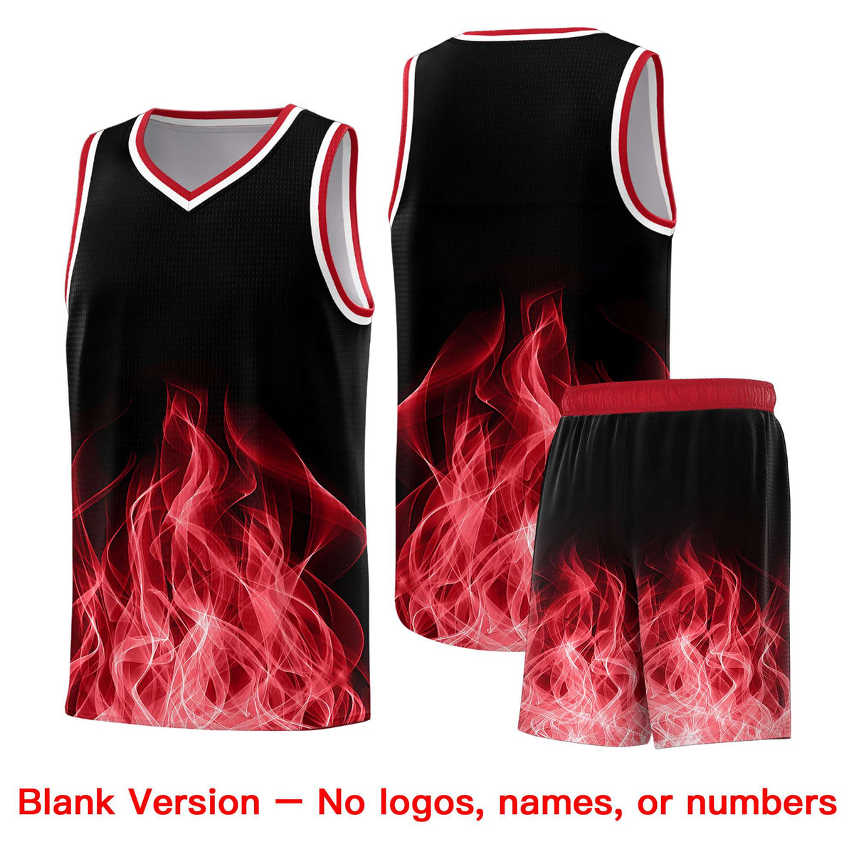Custom Youth Basketball Jersey Black Red Flame Design Personalized Team Uniform Set