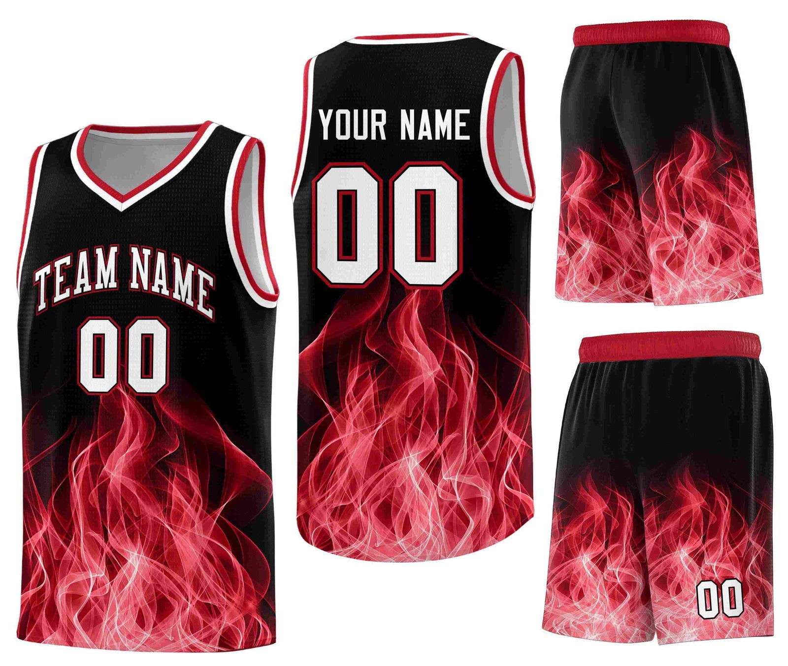Custom Black Red Flame Graffiti Pattern Lightweight Personalized Uniform Basketball Jersey