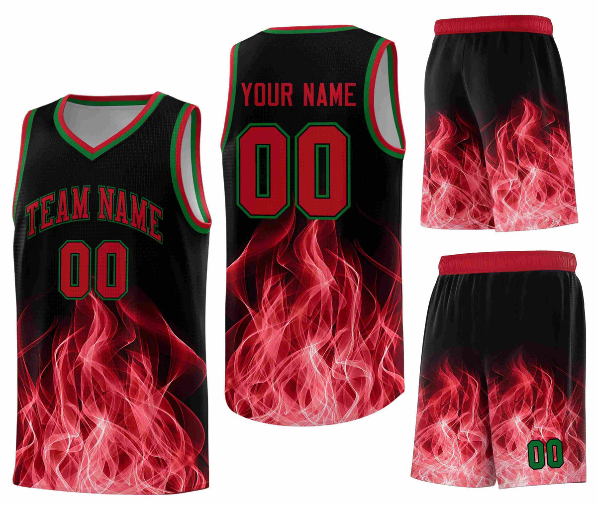 Custom Black Red Flame Graffiti Pattern Wrinkle-Resistant Personalized Uniform Basketball Jersey