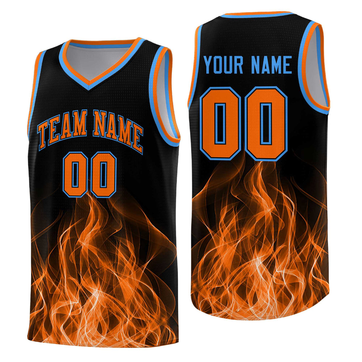 Custom Youth Basketball Jersey Black Orange Flame Design Personalized Team Uniform Set