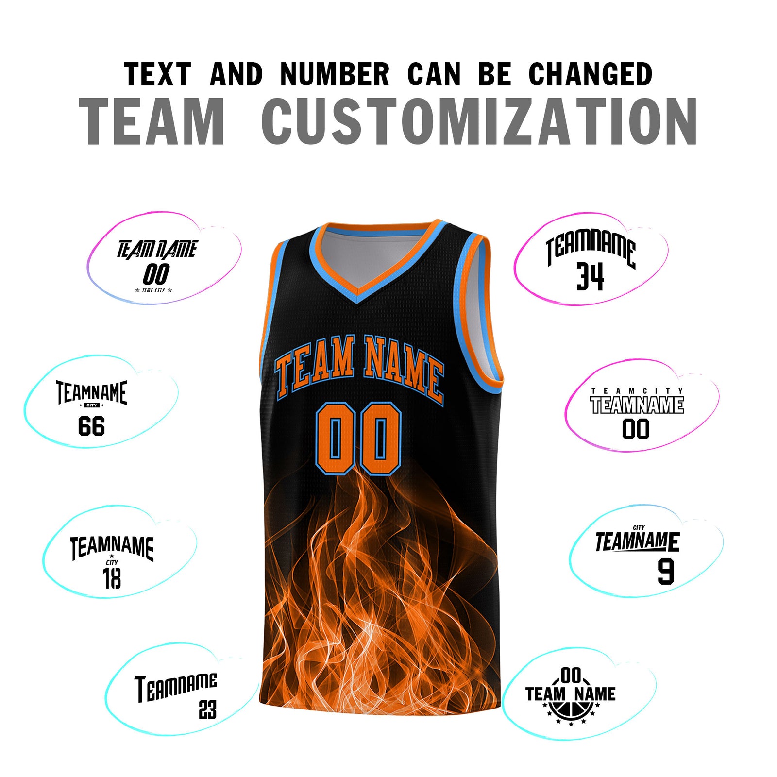 Custom Youth Basketball Jersey Black Orange Flame Design Personalized Team Uniform Set