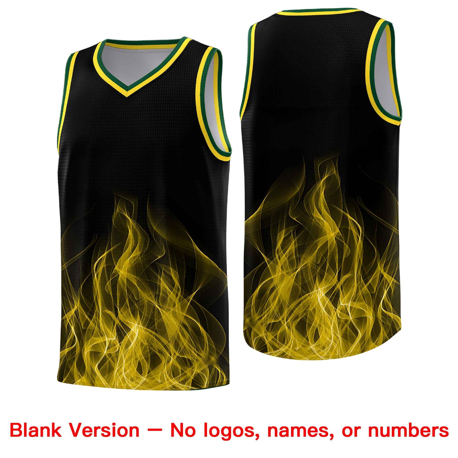 Custom Youth Basketball Jersey Black Gold Flame Design Personalized Team Uniform Set