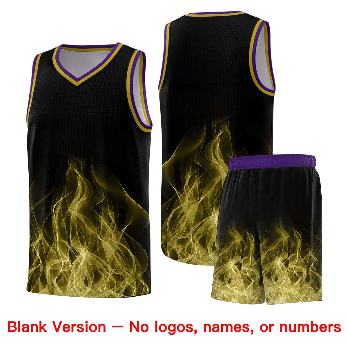 Custom Youth Basketball Jersey Black Purple Flame Design Unique Team Uniform Set