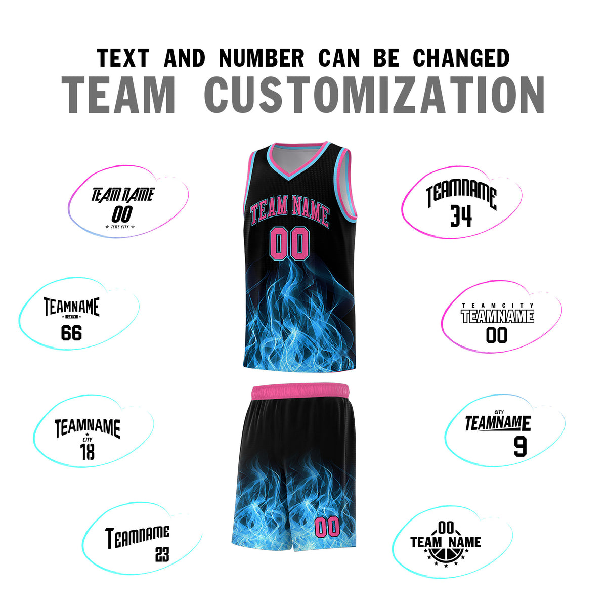 Custom Youth Basketball Jersey Black Pink Flame Design Personalized Team Uniform Set