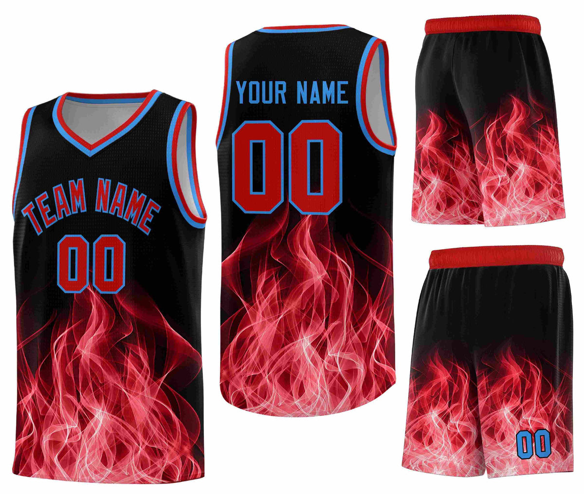 Custom Black Red Flame Graffiti Pattern Quick-Drying Personalized Uniform Basketball Jersey
