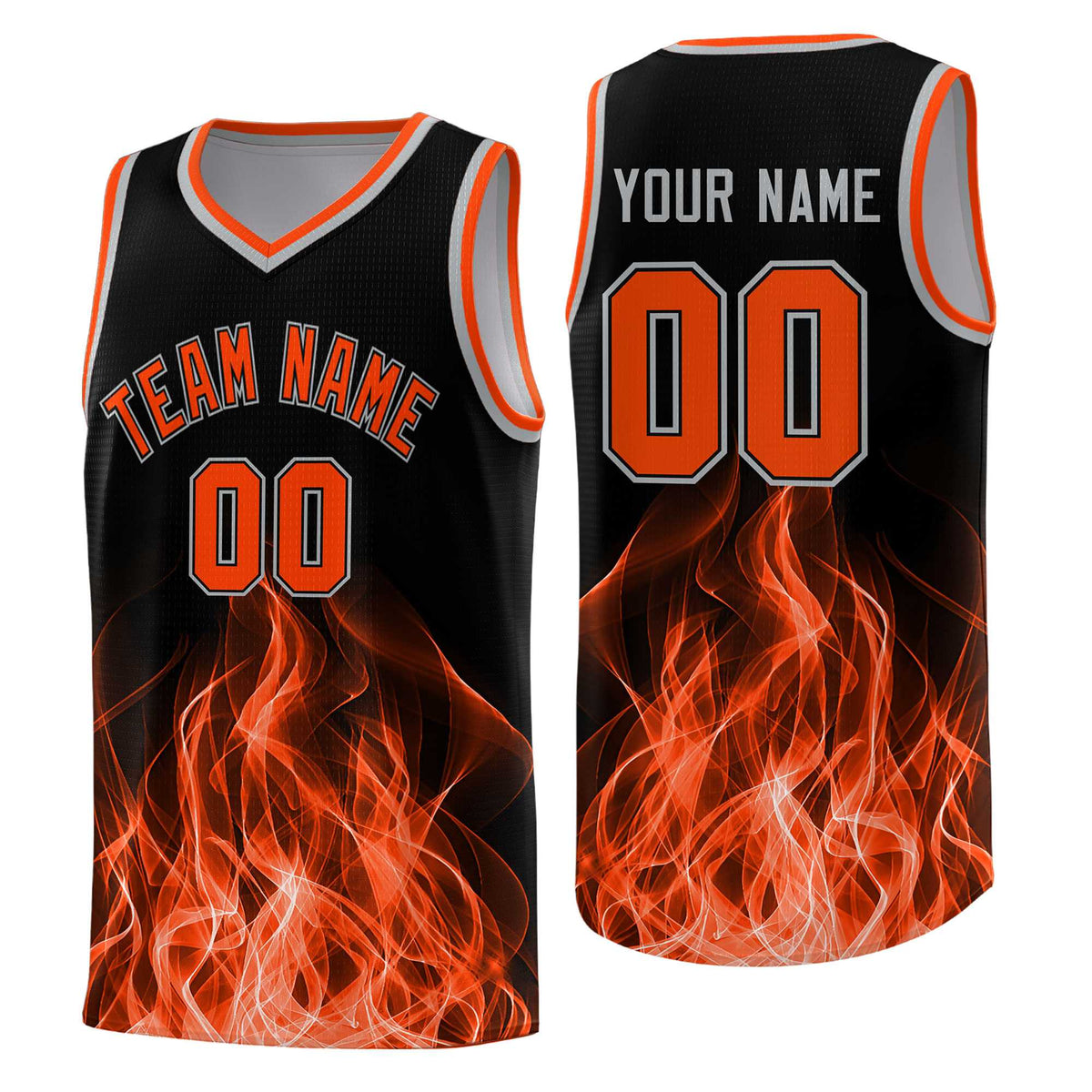 Custom Youth Basketball Jersey Black Orange Flame Design Unique Team Uniform Set