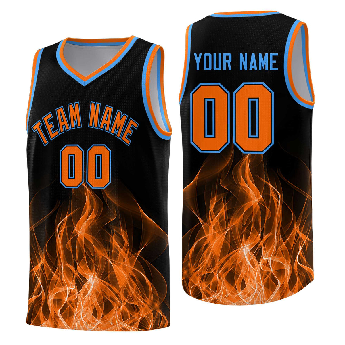 Custom Youth Basketball Jersey Black Orange Flame Design Personalized Team Uniform Set