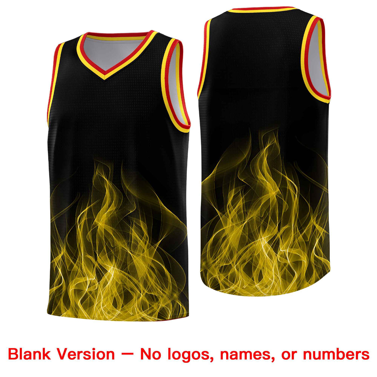 Custom Youth Basketball Jersey Black Gold Flame Design Unique Team Uniform Set