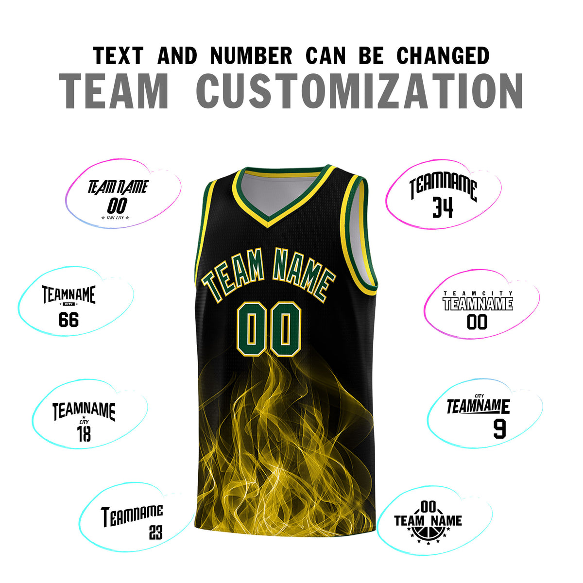 Custom Youth Basketball Jersey Black Gold Flame Design Personalized Team Uniform Set