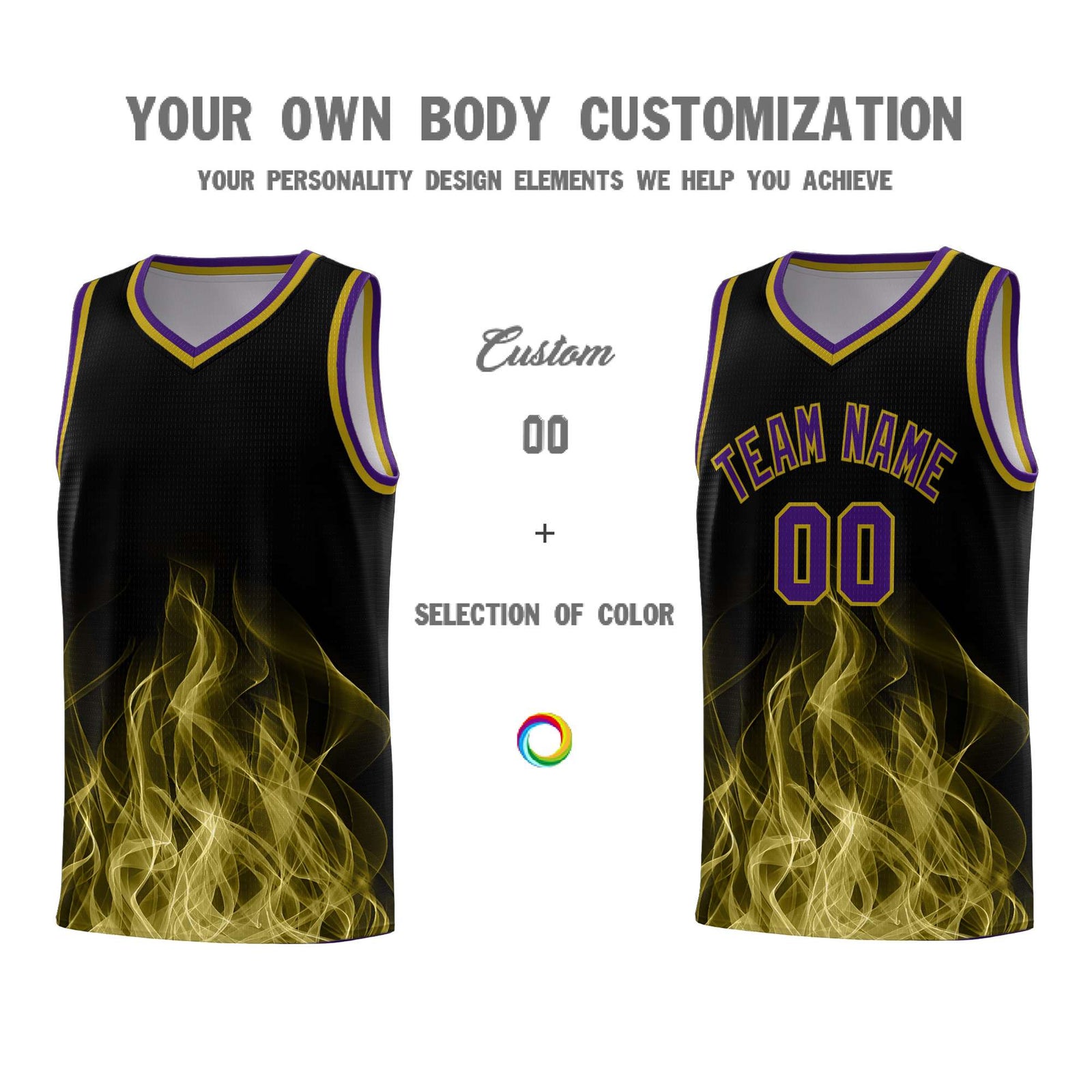 Custom Youth Basketball Jersey Black Purple Flame Design Unique Team Uniform Set
