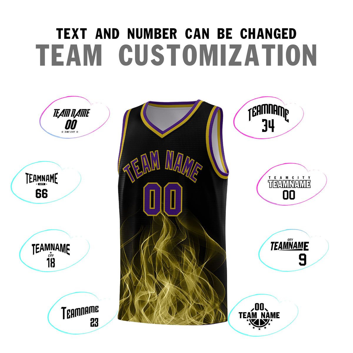 Custom Youth Basketball Jersey Black Purple Flame Design Unique Team Uniform Set