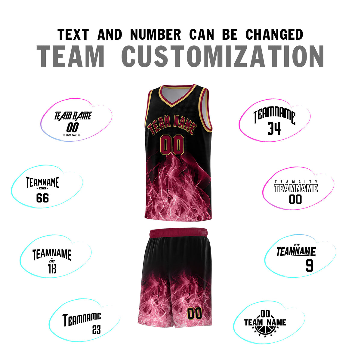 Custom Youth Basketball Jersey Black Crimson Flame Design Unique Team Uniform Set
